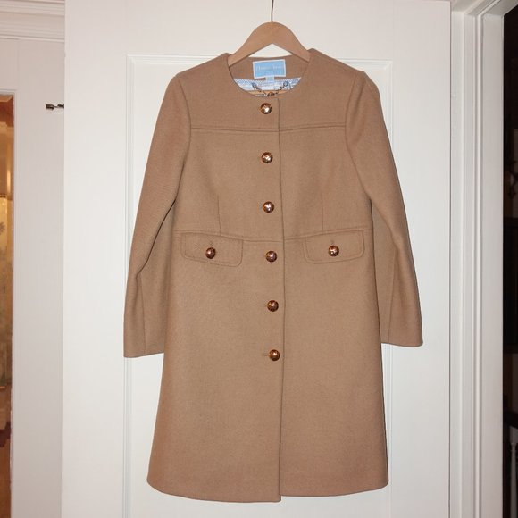 Draper James Camel Brown Coat with Gold Buttons 2 - Picture 2 of 4